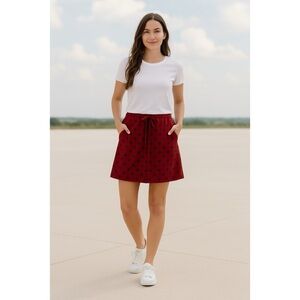 Lands End Womens Skort Red Black Polka Dot Pull On Pockets Built In Shorts 16